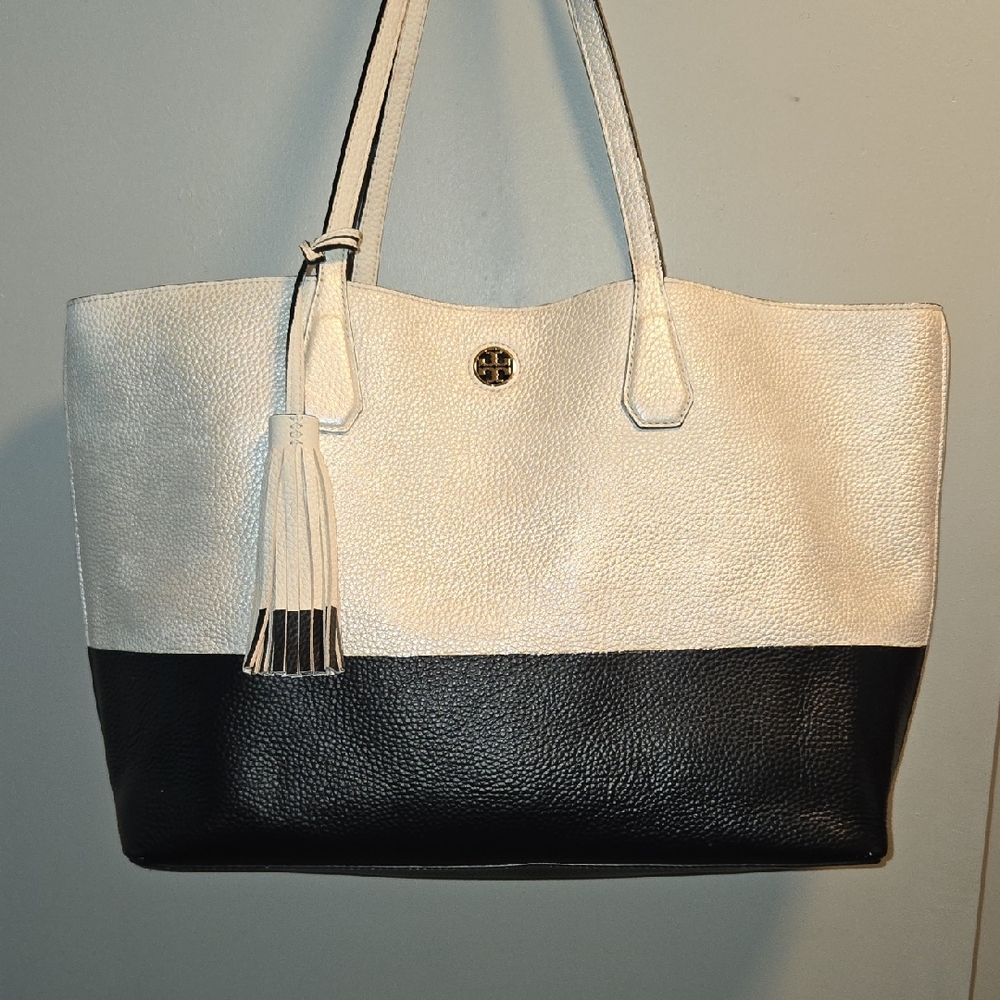 Tory Burch Black and Cream Tote Bag